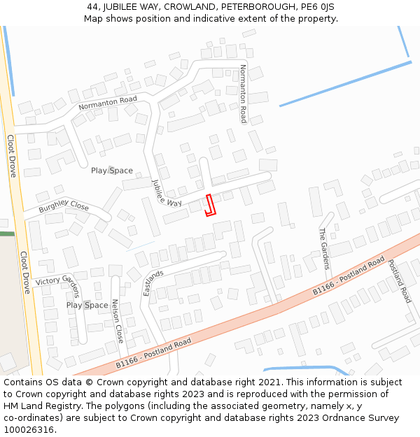 44, JUBILEE WAY, CROWLAND, PETERBOROUGH, PE6 0JS: Location map and indicative extent of plot