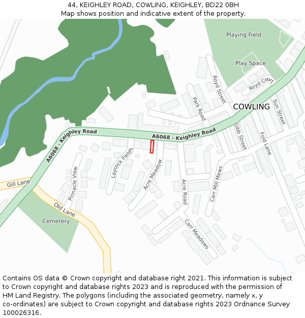 44, KEIGHLEY ROAD, COWLING, KEIGHLEY, BD22 0BH: Location map and indicative extent of plot
