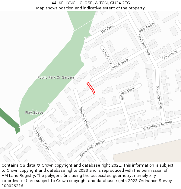 44, KELLYNCH CLOSE, ALTON, GU34 2EG: Location map and indicative extent of plot