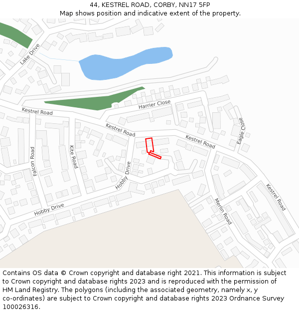 44, KESTREL ROAD, CORBY, NN17 5FP: Location map and indicative extent of plot