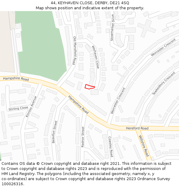 44, KEYHAVEN CLOSE, DERBY, DE21 4SQ: Location map and indicative extent of plot