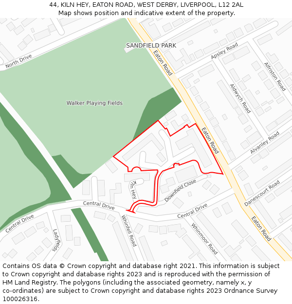 44, KILN HEY, EATON ROAD, WEST DERBY, LIVERPOOL, L12 2AL: Location map and indicative extent of plot