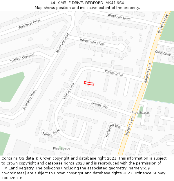 44, KIMBLE DRIVE, BEDFORD, MK41 9SX: Location map and indicative extent of plot