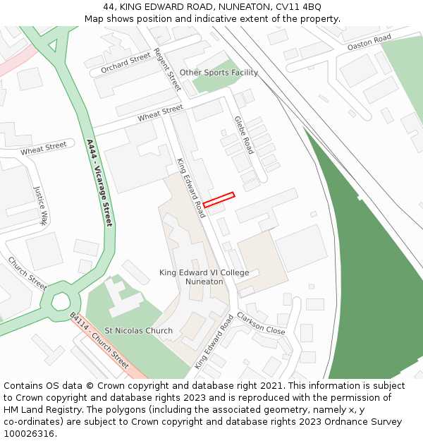 44, KING EDWARD ROAD, NUNEATON, CV11 4BQ: Location map and indicative extent of plot