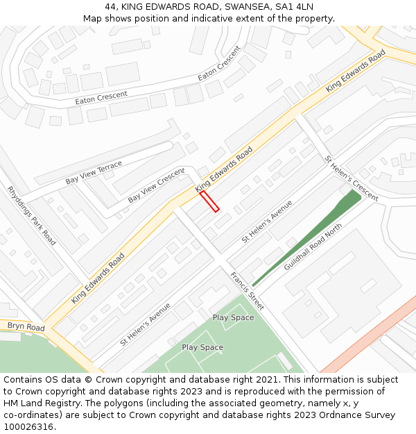 44, KING EDWARDS ROAD, SWANSEA, SA1 4LN: Location map and indicative extent of plot
