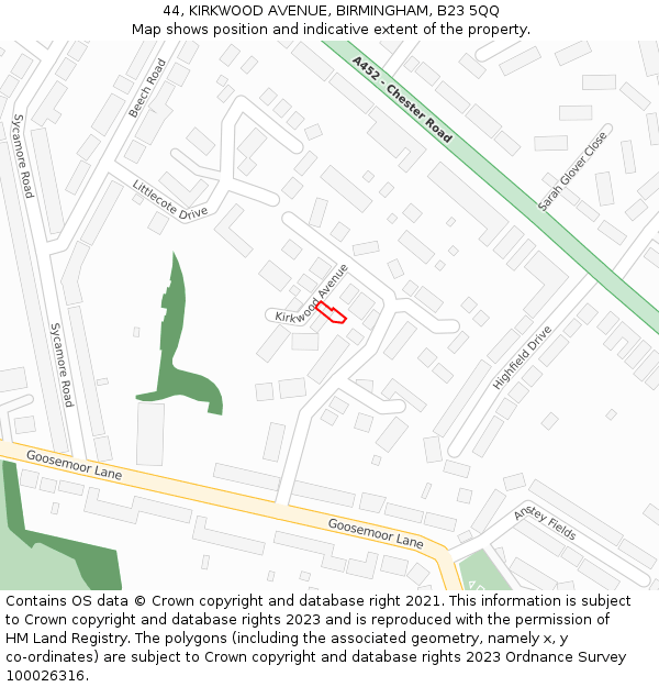 44, KIRKWOOD AVENUE, BIRMINGHAM, B23 5QQ: Location map and indicative extent of plot