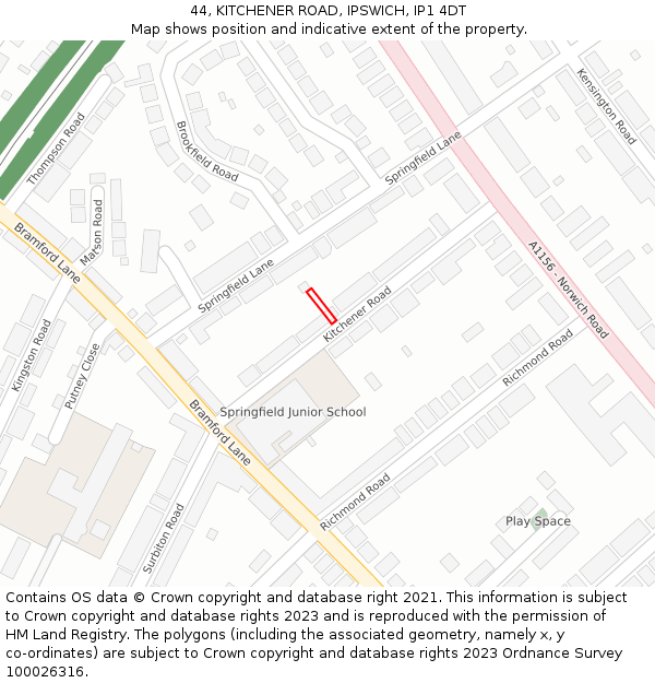 44, KITCHENER ROAD, IPSWICH, IP1 4DT: Location map and indicative extent of plot