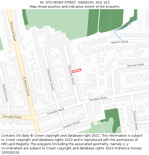44, KITCHENER STREET, SWINDON, SN2 1EZ: Location map and indicative extent of plot