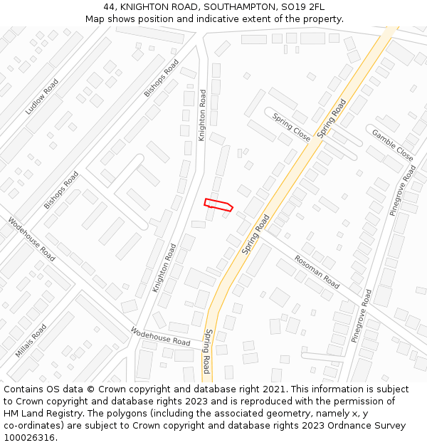 44, KNIGHTON ROAD, SOUTHAMPTON, SO19 2FL: Location map and indicative extent of plot
