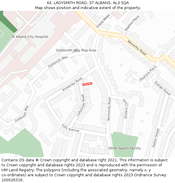 44, LADYSMITH ROAD, ST ALBANS, AL3 5QA: Location map and indicative extent of plot