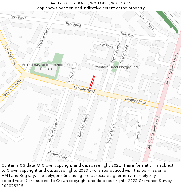 44, LANGLEY ROAD, WATFORD, WD17 4PN: Location map and indicative extent of plot