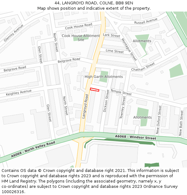 44, LANGROYD ROAD, COLNE, BB8 9EN: Location map and indicative extent of plot