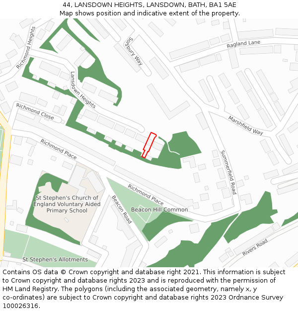 44, LANSDOWN HEIGHTS, LANSDOWN, BATH, BA1 5AE: Location map and indicative extent of plot