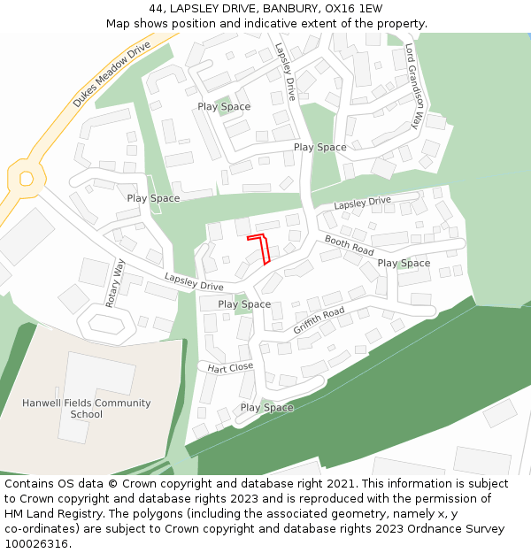 44, LAPSLEY DRIVE, BANBURY, OX16 1EW: Location map and indicative extent of plot