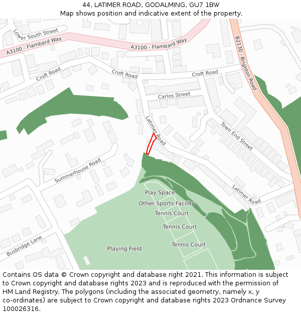 44, LATIMER ROAD, GODALMING, GU7 1BW: Location map and indicative extent of plot