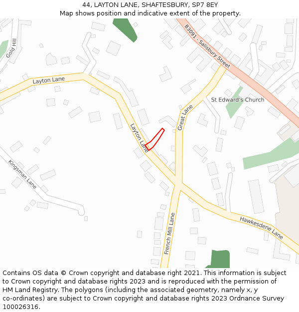 44, LAYTON LANE, SHAFTESBURY, SP7 8EY: Location map and indicative extent of plot
