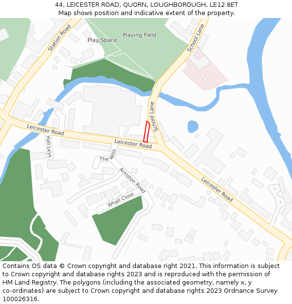 44, LEICESTER ROAD, QUORN, LOUGHBOROUGH, LE12 8ET: Location map and indicative extent of plot