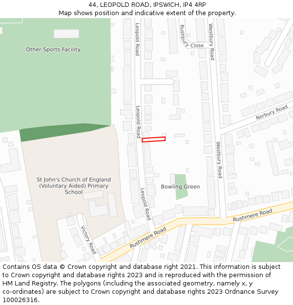 44, LEOPOLD ROAD, IPSWICH, IP4 4RP: Location map and indicative extent of plot