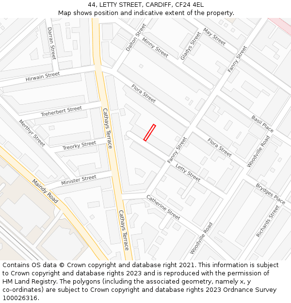 44, LETTY STREET, CARDIFF, CF24 4EL: Location map and indicative extent of plot