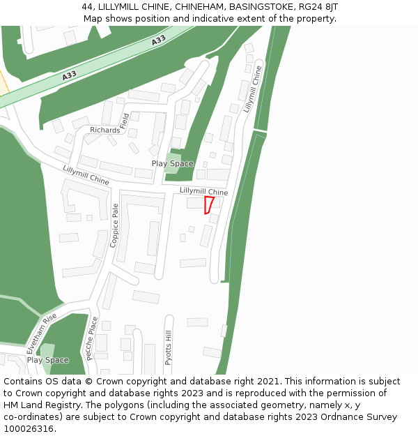 44, LILLYMILL CHINE, CHINEHAM, BASINGSTOKE, RG24 8JT: Location map and indicative extent of plot