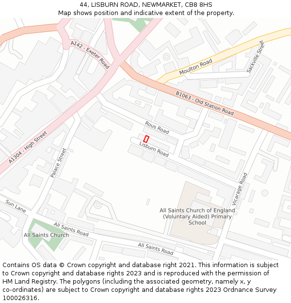 44, LISBURN ROAD, NEWMARKET, CB8 8HS: Location map and indicative extent of plot