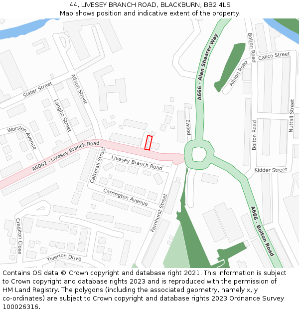 44, LIVESEY BRANCH ROAD, BLACKBURN, BB2 4LS: Location map and indicative extent of plot