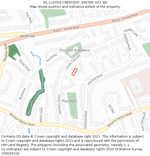 44, LLOYDS CRESCENT, EXETER, EX1 3JG: Location map and indicative extent of plot