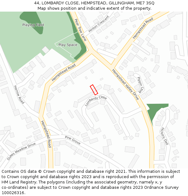 44, LOMBARDY CLOSE, HEMPSTEAD, GILLINGHAM, ME7 3SQ: Location map and indicative extent of plot