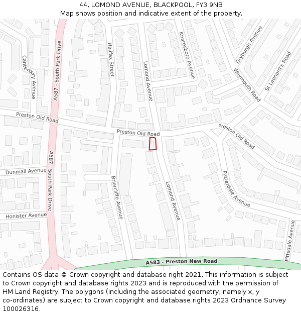 44, LOMOND AVENUE, BLACKPOOL, FY3 9NB: Location map and indicative extent of plot
