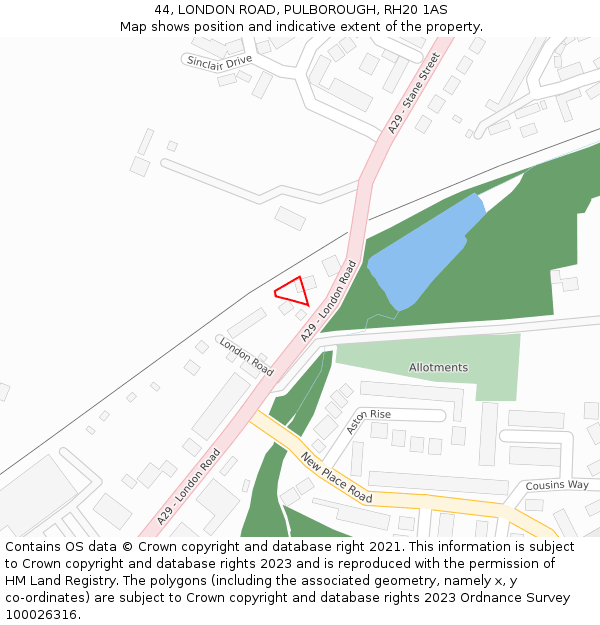 44, LONDON ROAD, PULBOROUGH, RH20 1AS: Location map and indicative extent of plot