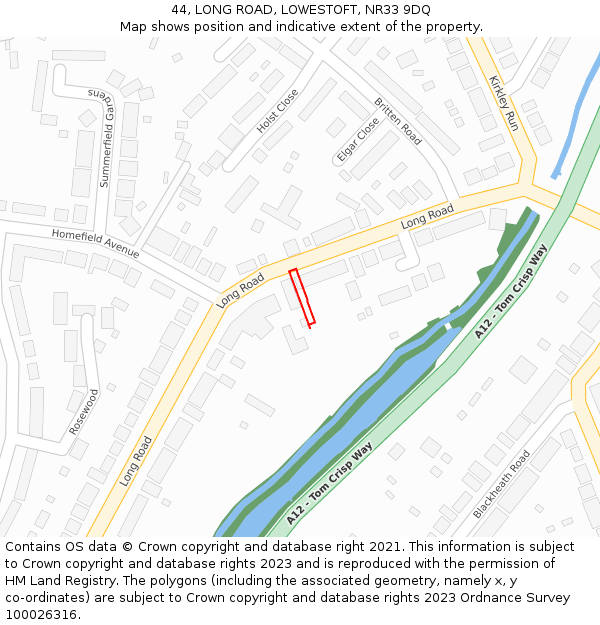 44, LONG ROAD, LOWESTOFT, NR33 9DQ: Location map and indicative extent of plot