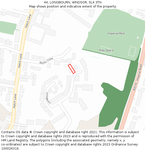 44, LONGBOURN, WINDSOR, SL4 3TN: Location map and indicative extent of plot