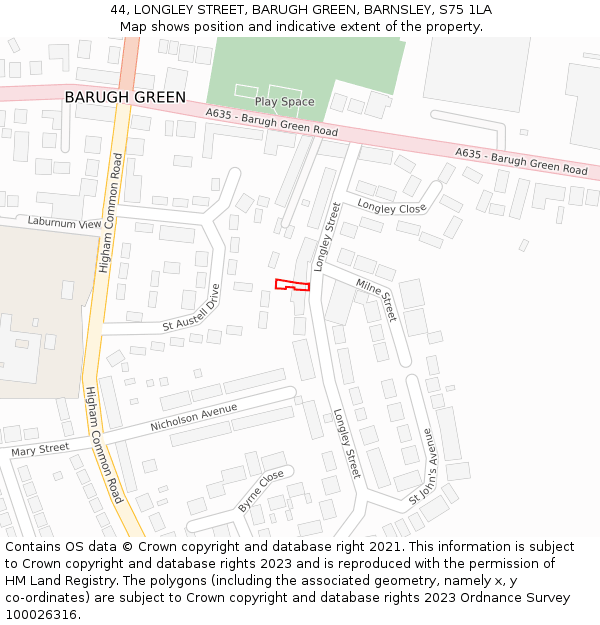44, LONGLEY STREET, BARUGH GREEN, BARNSLEY, S75 1LA: Location map and indicative extent of plot