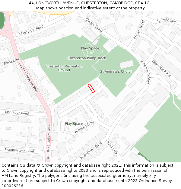 44, LONGWORTH AVENUE, CHESTERTON, CAMBRIDGE, CB4 1GU: Location map and indicative extent of plot