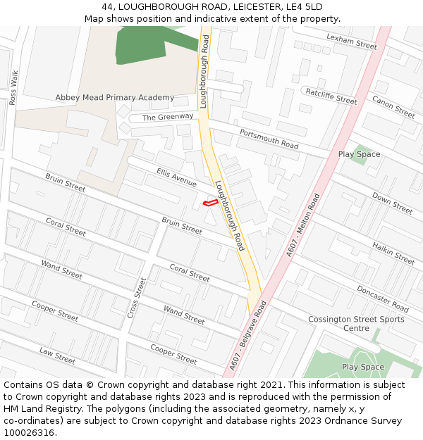 44, LOUGHBOROUGH ROAD, LEICESTER, LE4 5LD: Location map and indicative extent of plot