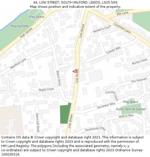 44, LOW STREET, SOUTH MILFORD, LEEDS, LS25 5AS: Location map and indicative extent of plot