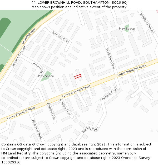 44, LOWER BROWNHILL ROAD, SOUTHAMPTON, SO16 9QJ: Location map and indicative extent of plot