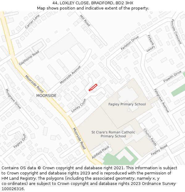 44, LOXLEY CLOSE, BRADFORD, BD2 3HX: Location map and indicative extent of plot