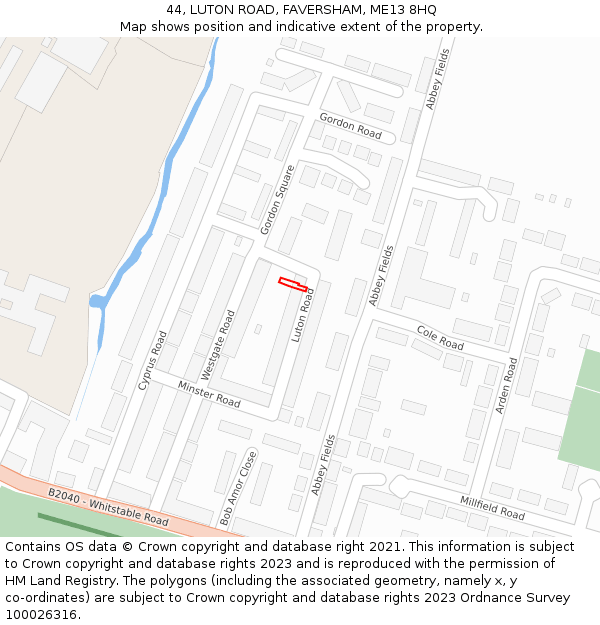 44, LUTON ROAD, FAVERSHAM, ME13 8HQ: Location map and indicative extent of plot