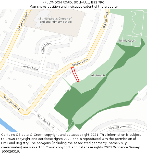 44, LYNDON ROAD, SOLIHULL, B92 7RQ: Location map and indicative extent of plot