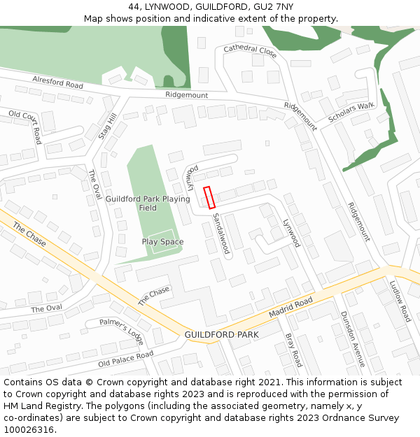 44, LYNWOOD, GUILDFORD, GU2 7NY: Location map and indicative extent of plot