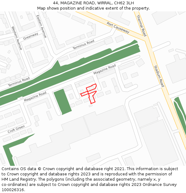 44, MAGAZINE ROAD, WIRRAL, CH62 3LH: Location map and indicative extent of plot