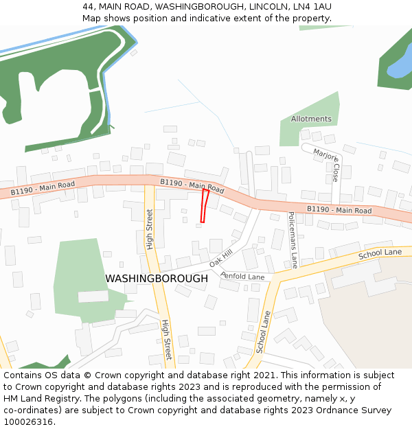 44, MAIN ROAD, WASHINGBOROUGH, LINCOLN, LN4 1AU: Location map and indicative extent of plot
