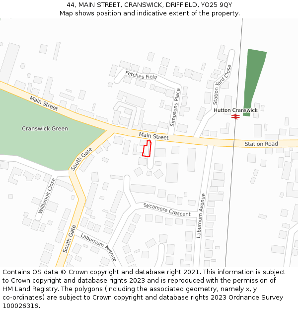 44, MAIN STREET, CRANSWICK, DRIFFIELD, YO25 9QY: Location map and indicative extent of plot