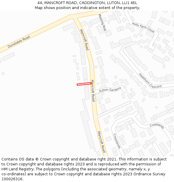 44, MANCROFT ROAD, CADDINGTON, LUTON, LU1 4EL: Location map and indicative extent of plot