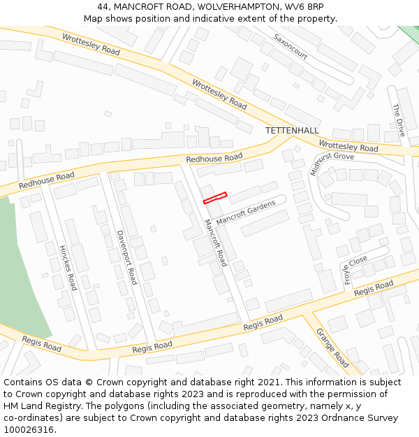44, MANCROFT ROAD, WOLVERHAMPTON, WV6 8RP: Location map and indicative extent of plot