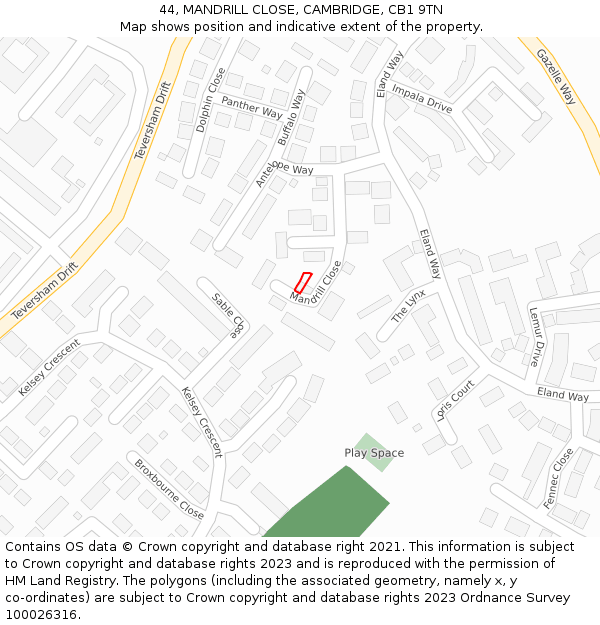 44, MANDRILL CLOSE, CAMBRIDGE, CB1 9TN: Location map and indicative extent of plot