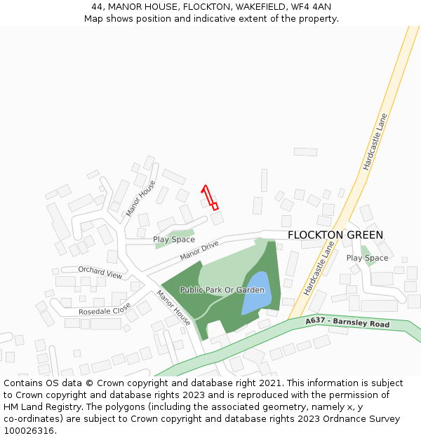 44, MANOR HOUSE, FLOCKTON, WAKEFIELD, WF4 4AN: Location map and indicative extent of plot