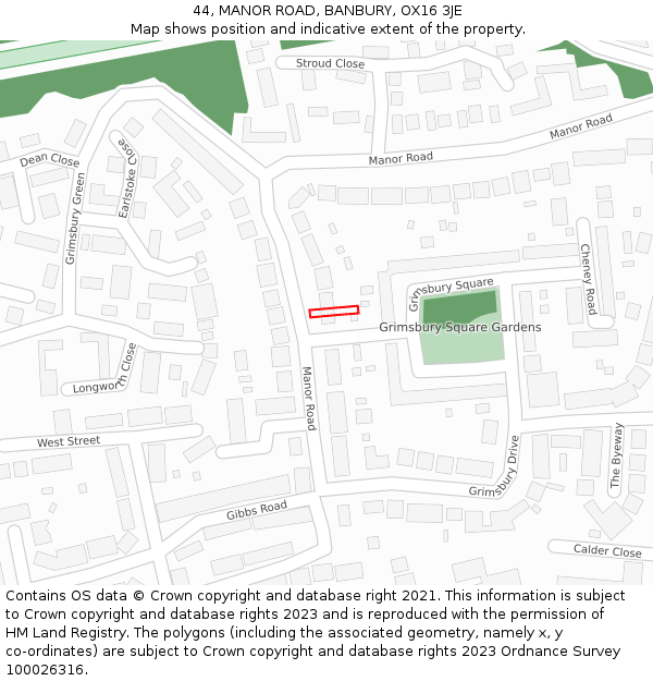 44, MANOR ROAD, BANBURY, OX16 3JE: Location map and indicative extent of plot