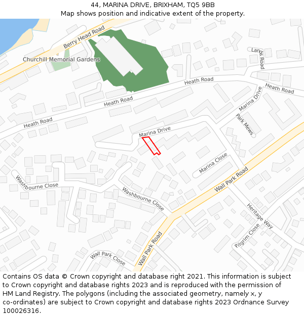 44, MARINA DRIVE, BRIXHAM, TQ5 9BB: Location map and indicative extent of plot